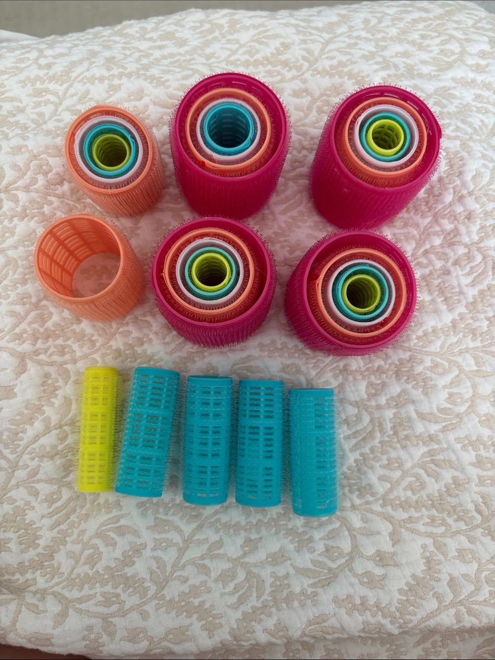 Assorted Self-Grip Hair Rollers in Pink, Coral, Turquoise & Yellow